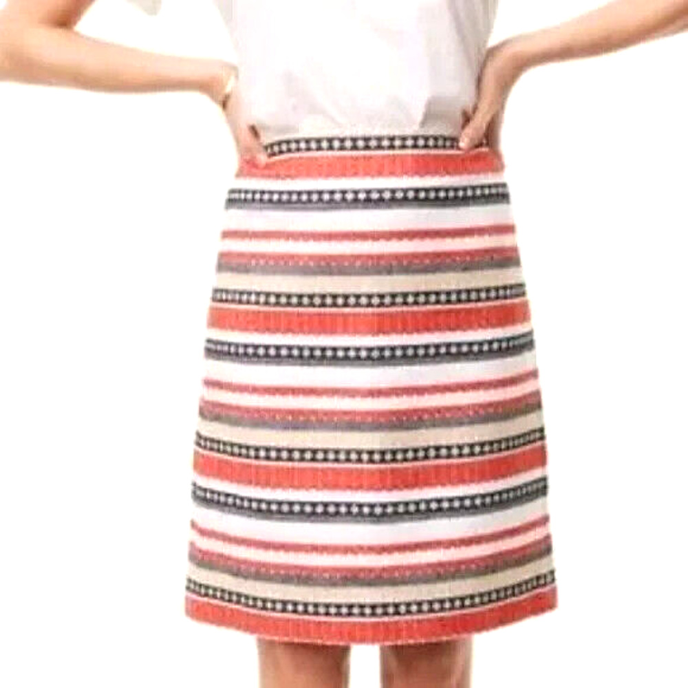 Loft Womens Size 4P Petite Textured Striped Mini Skirt Coral Aztec Embroidery
